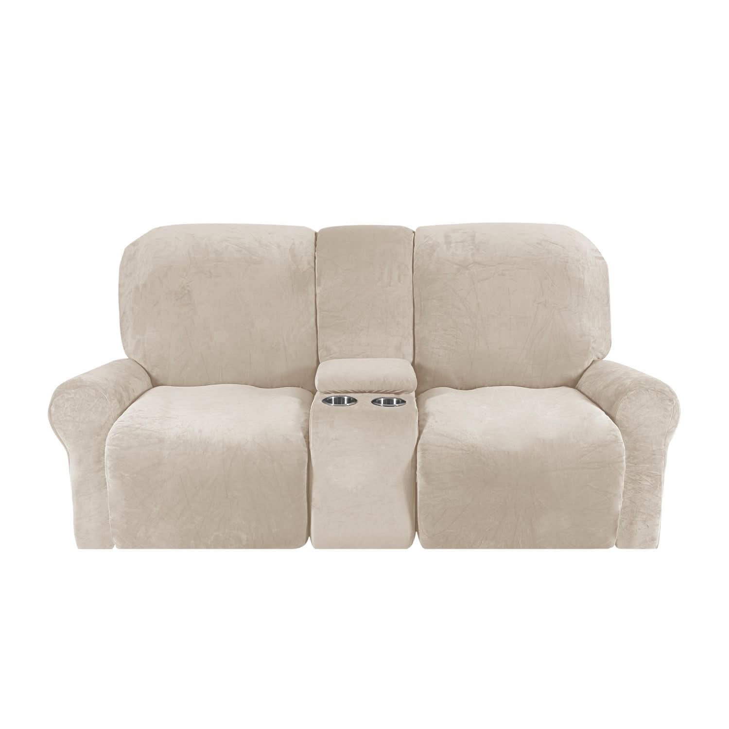 Velvet Plush Two Seater Recliner Sofa Cover With Cup Holders For Two People At Home | Lersk