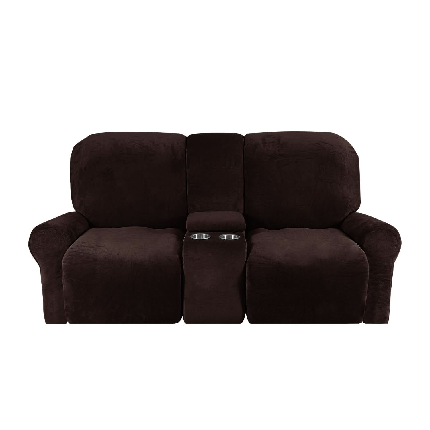 Velvet Plush Two Seater Recliner Sofa Cover With Cup Holders For Two People At Home | Lersk