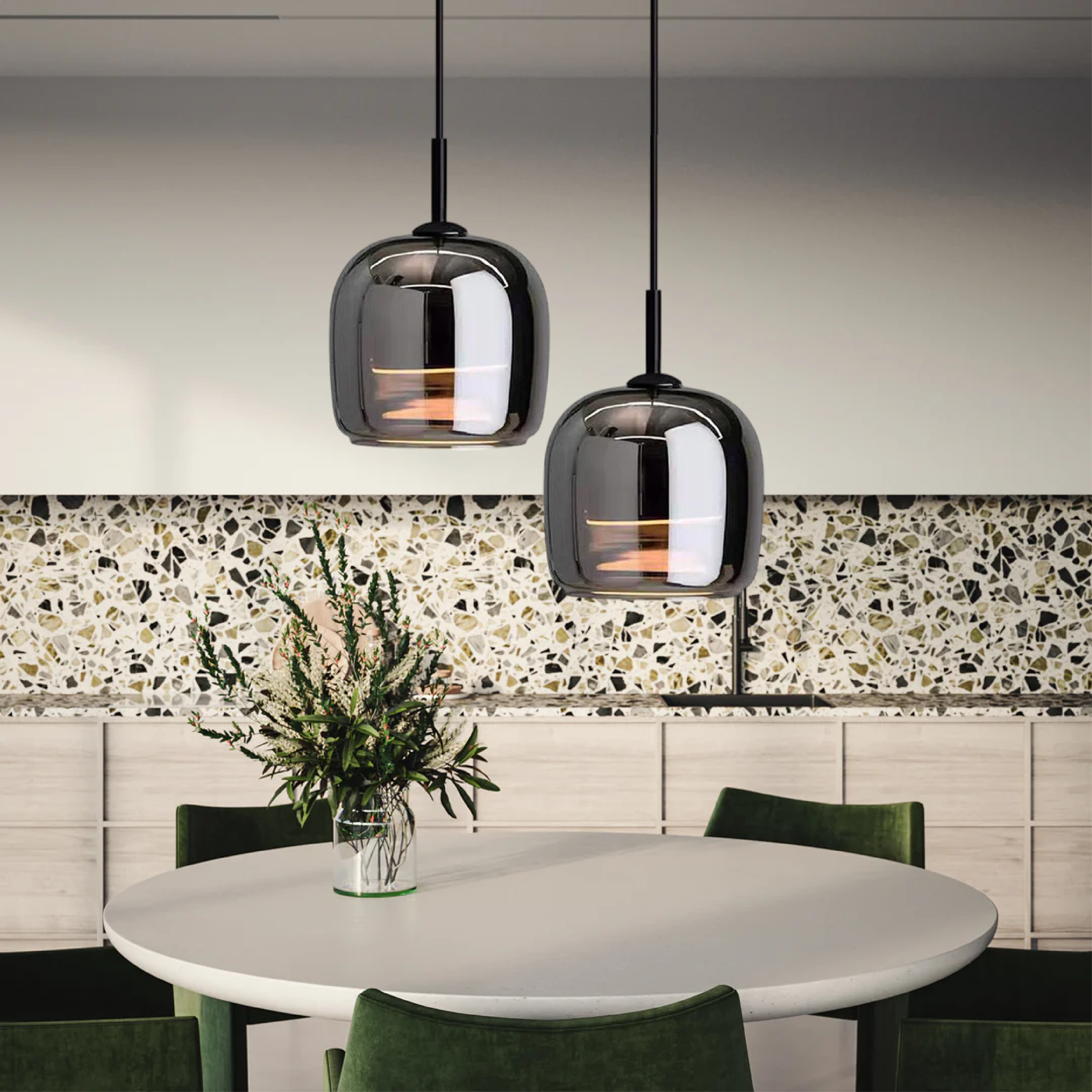 Nordische schwarze Glas-Pendelleuchte – moderne Hängeleuchte für Kücheninsel und Esszimmer | Lersk