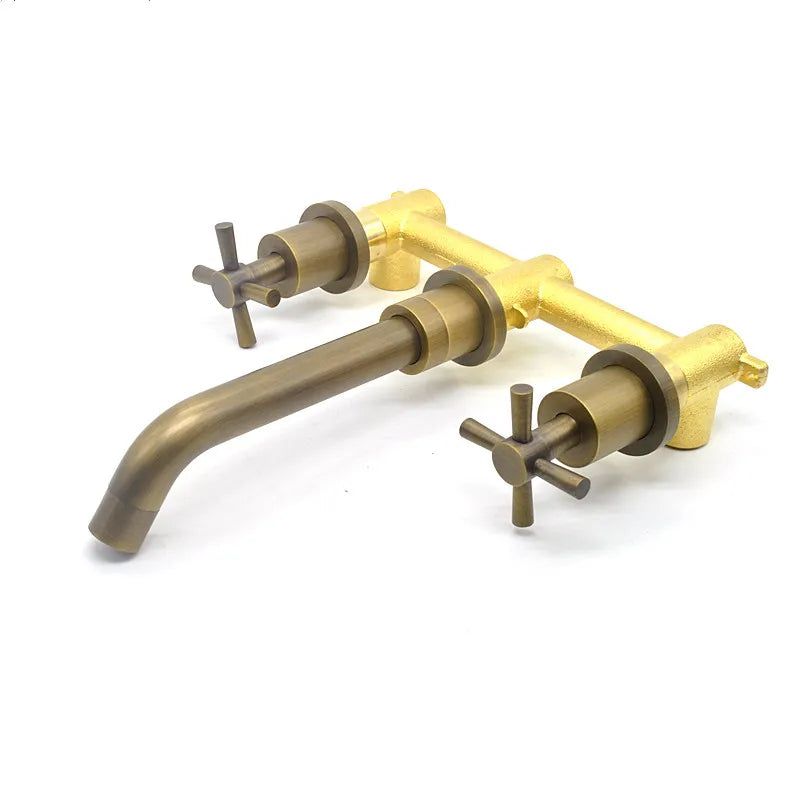 Lorien Brass Wall Faucet With Dual Handles Vintage-Style | Lersk