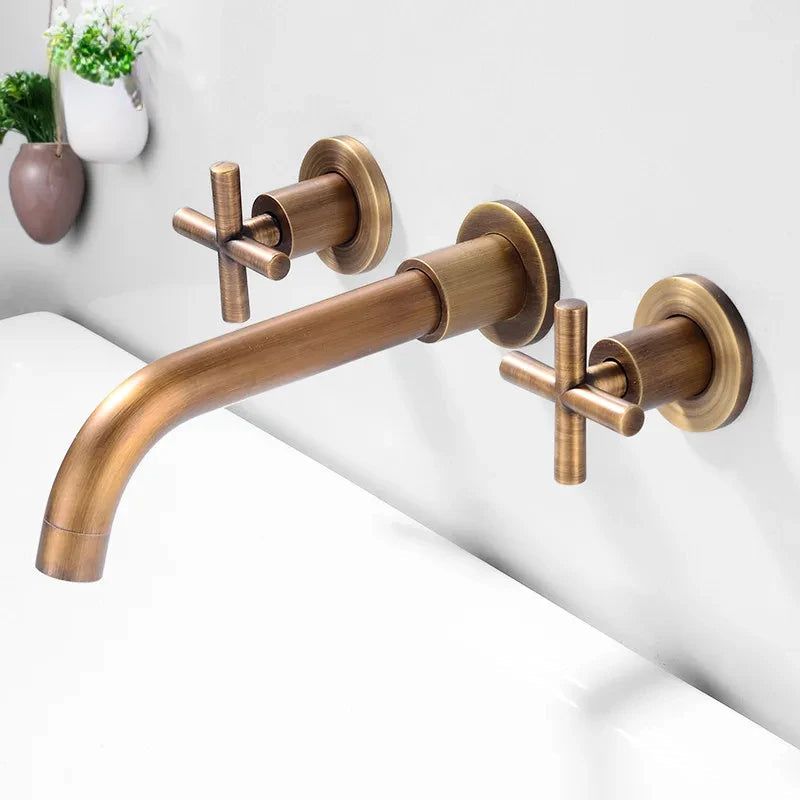 Lorien Brass Wall Faucet With Dual Handles Vintage-Style | Lersk
