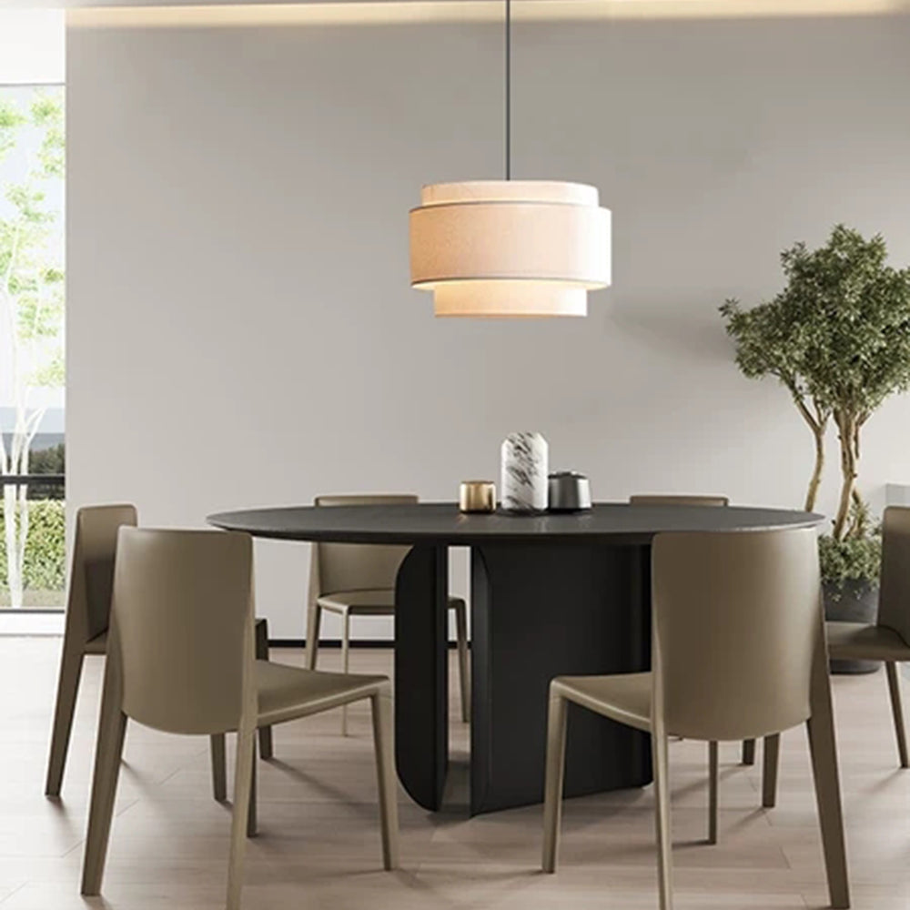 KirraLume Beige Linen Drum Pendant Lamp for Dining Room | Lersk