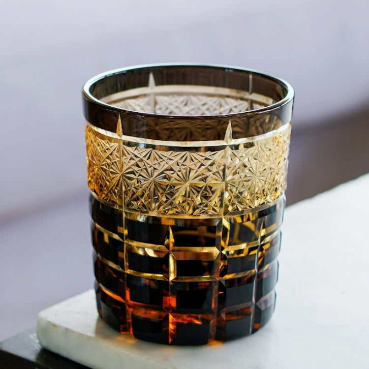 Kiyora Handcrafted Amber Whisky Glass With Diamond-Cut Design And Wooden Box | Lersk