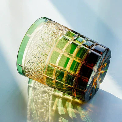 Kiyora Handcrafted Amber Whisky Glass With Diamond-Cut Design And Wooden Box | Lersk