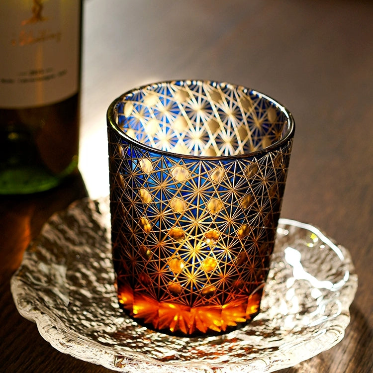 Miyara | Handgefertigte Bernstein-Whiskygläser mit Stern-Chrysanthemen-Design und Holzkiste | Lersk