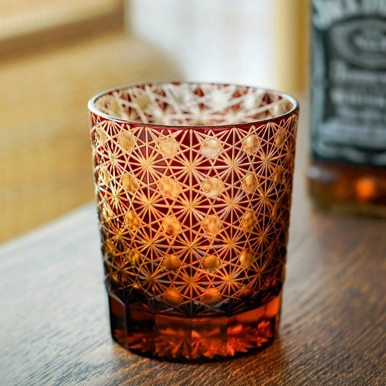 Miyara | Handgefertigte Bernstein-Whiskygläser mit Stern-Chrysanthemen-Design und Holzkiste | Lersk
