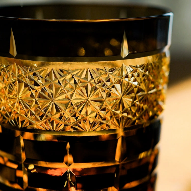 Kiyora Handcrafted Amber Whisky Glass With Diamond-Cut Design And Wooden Box | Lersk