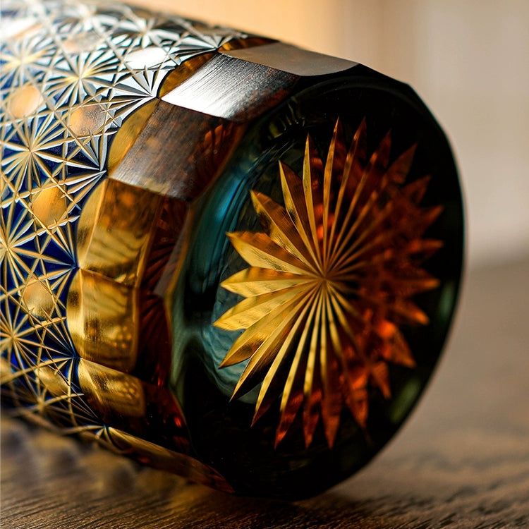 Miyara | Handgefertigte Bernstein-Whiskygläser mit Stern-Chrysanthemen-Design und Holzkiste | Lersk