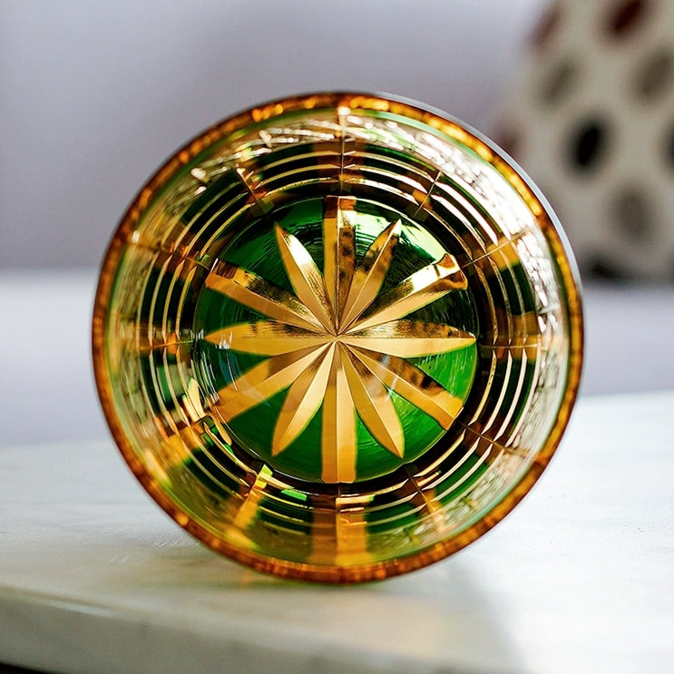 Kiyora Handcrafted Amber Whisky Glass With Diamond-Cut Design And Wooden Box | Lersk