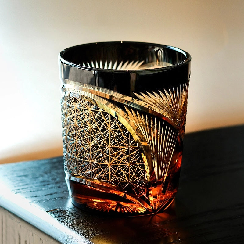 MiyuCraft | Ręcznie wykonana szklanka do whisky z piórem żurawia w drewnianym pudełku | Lersk