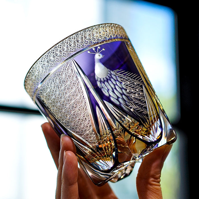 Miyori Handcrafted Violet Peacock Whisky Glass With Wooden Box | Lersk