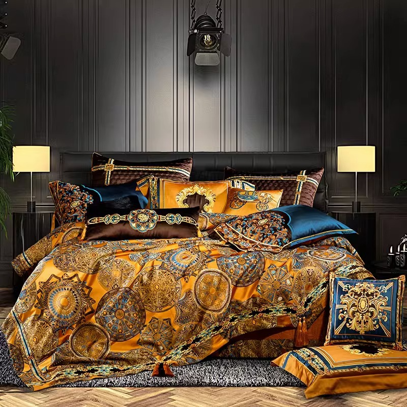 Jacquard-Satin-Bettwäsche mit bestickten Quasten | Lersk