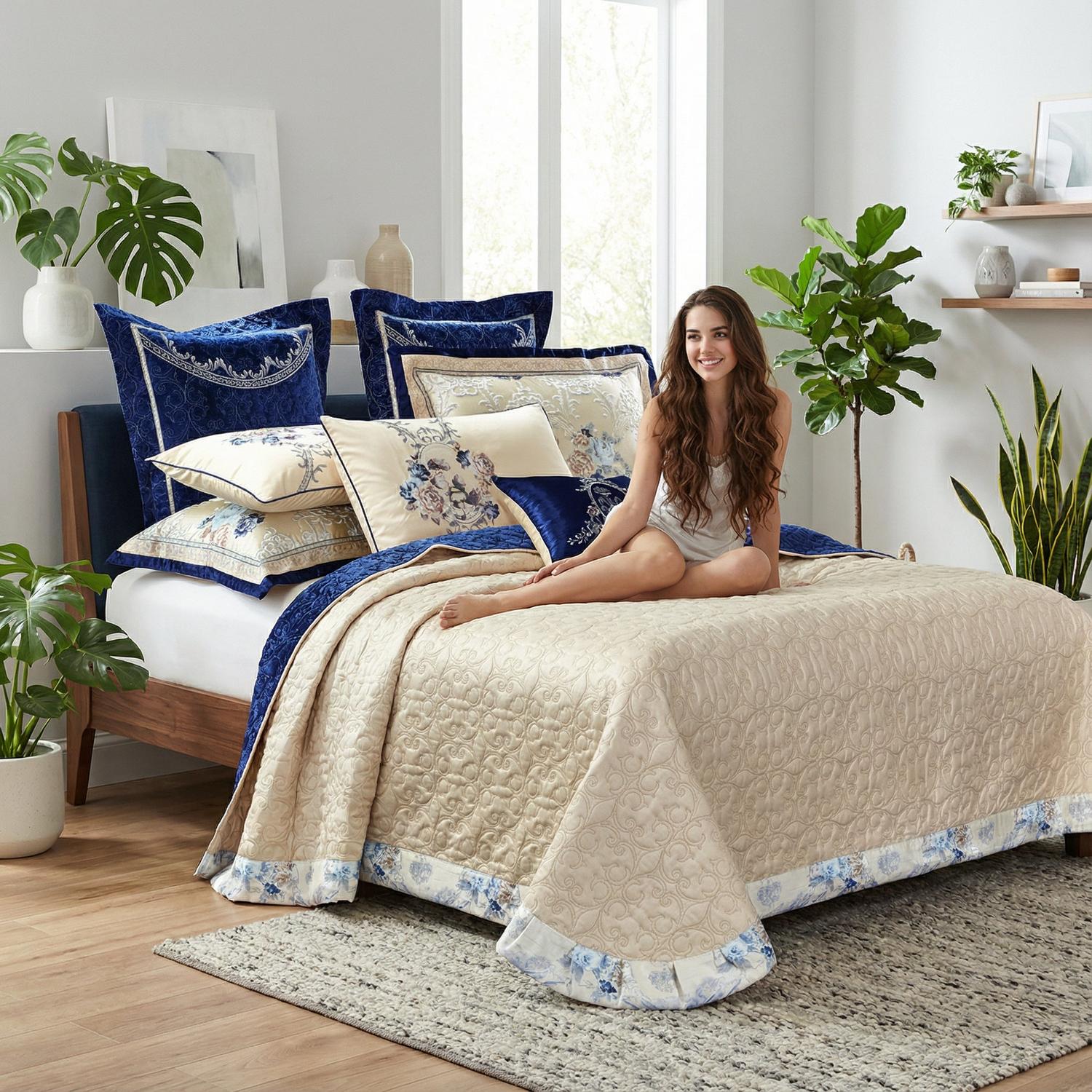 Aurora Luxurious Jacquard Bedding Set In Blue Sapphire | Lersk