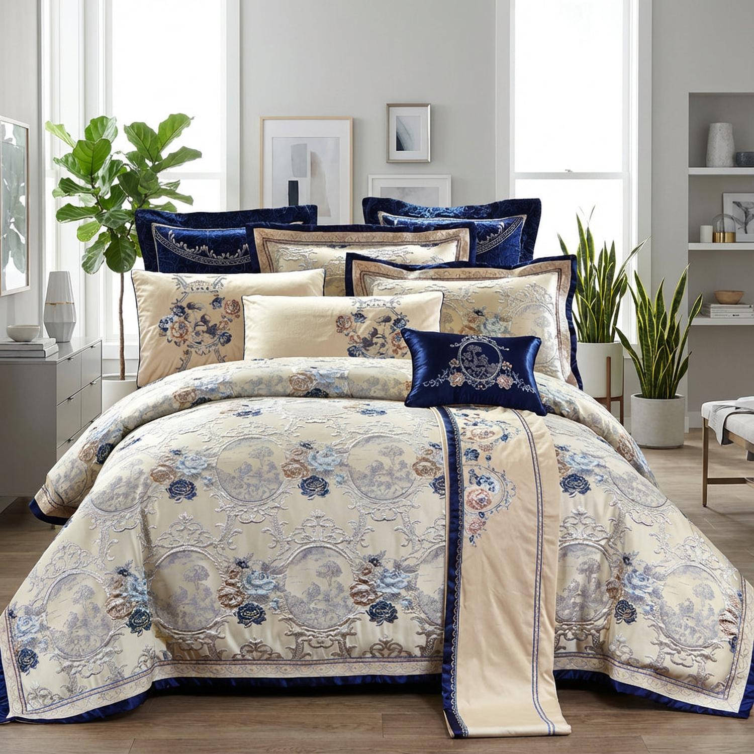 Aurora Luxurious Jacquard Bedding Set In Blue Sapphire | Lersk