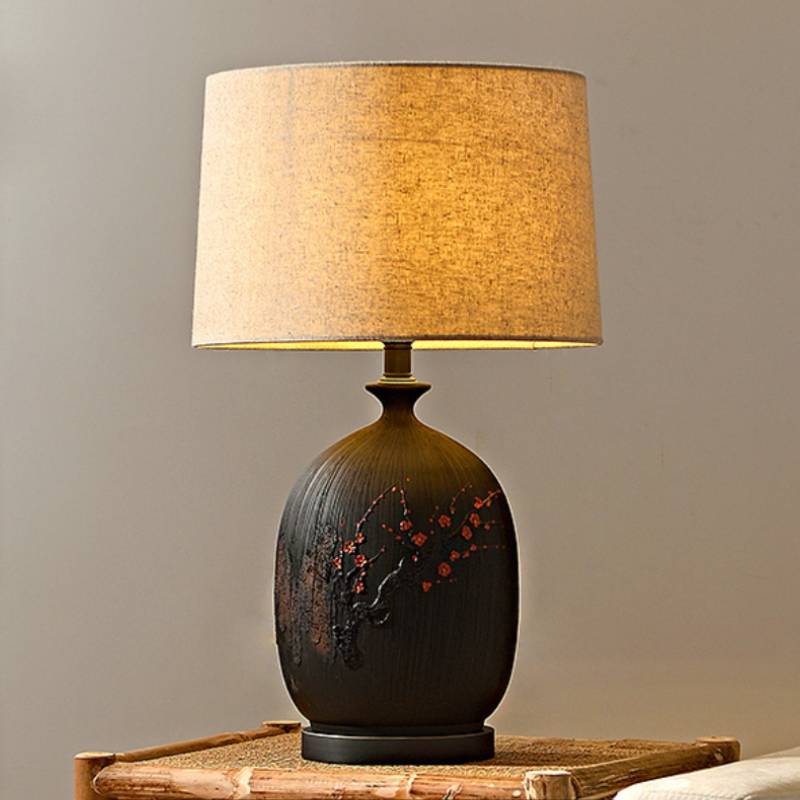 Keramická stolní lampa s lněným stínidlem pro teplé ambientní osvětlení obývacího pokoje | Lersk