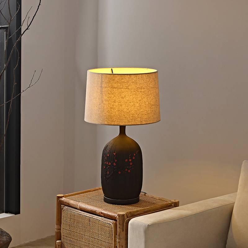 Keramická stolní lampa s lněným stínidlem pro teplé ambientní osvětlení obývacího pokoje | Lersk