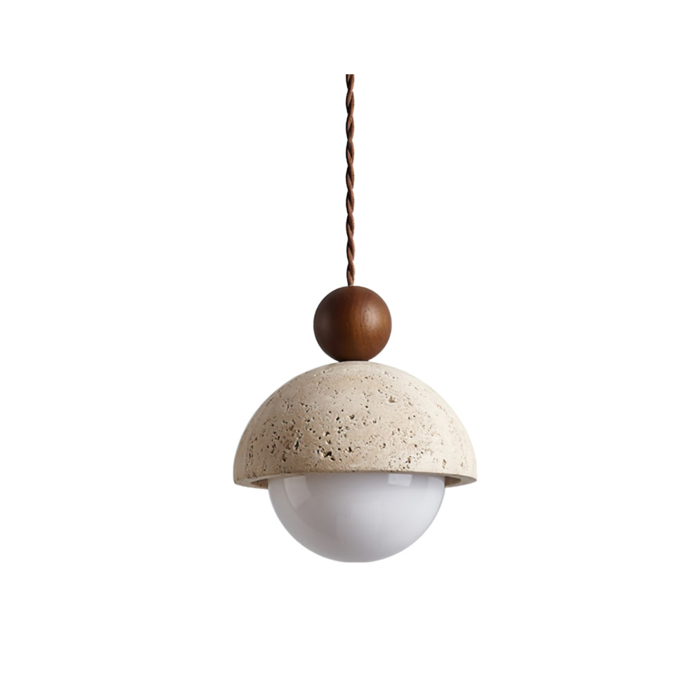 Lyra Travertine Dome Glass Pendant Light With Warm Wood | Lersk