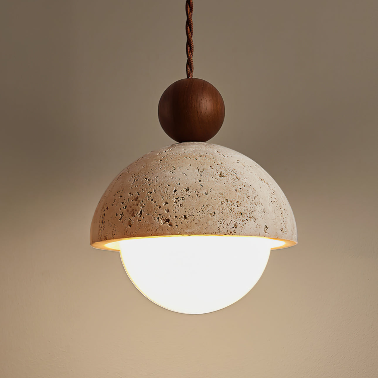 Lyra Travertine Dome Glass Pendant Light With Warm Wood | Lersk