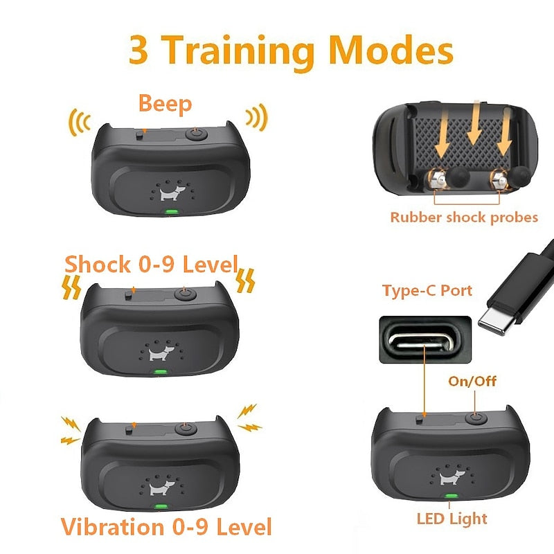 Pawfey Dog Training Collar Waterproof 500m Beep Vibration Shock For All Breeds | Lersk