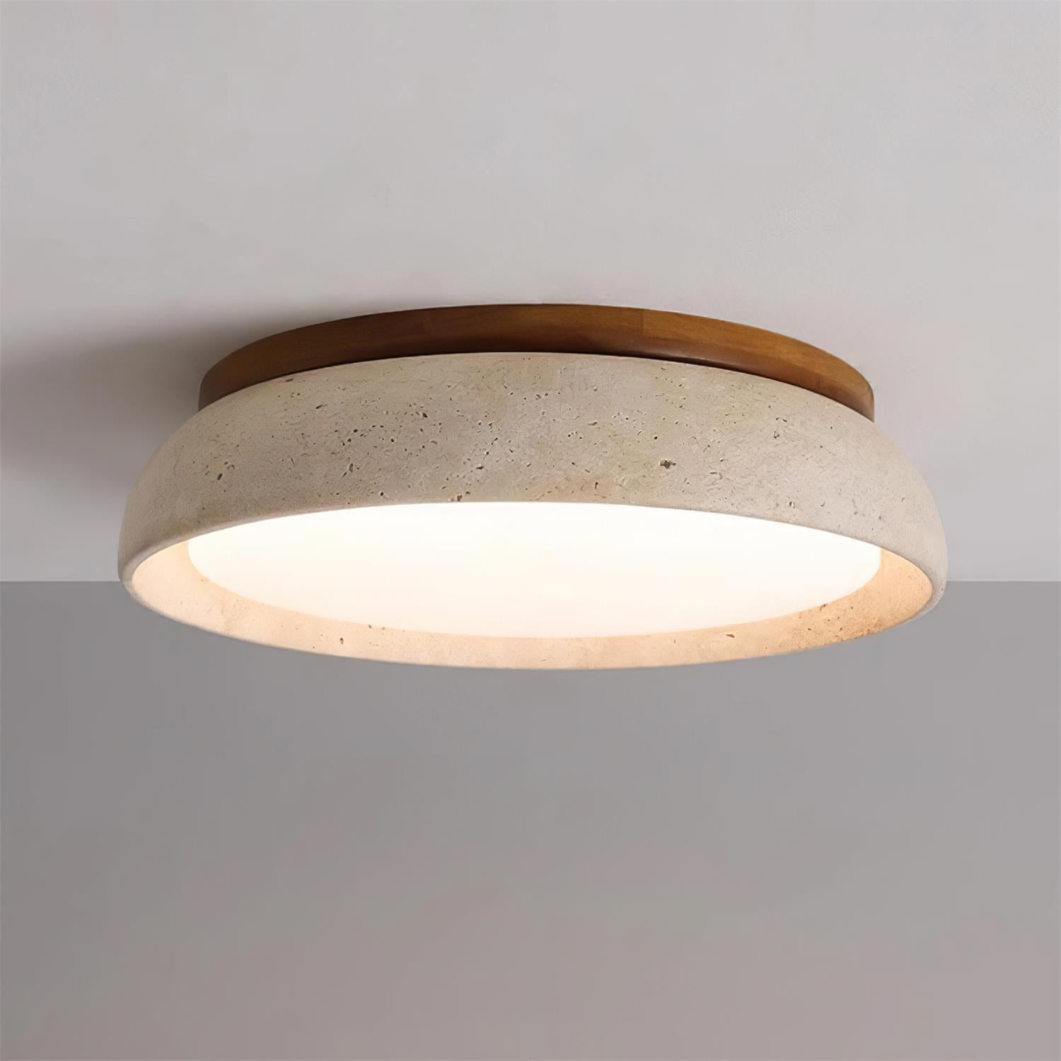 Aureli Natural Travertine Ceiling Light With Wooden Base | Lersk