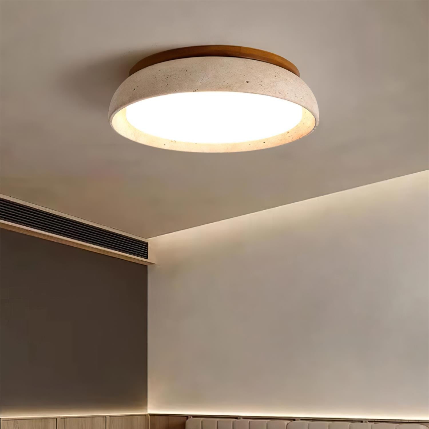 Aureli Natural Travertine Ceiling Light With Wooden Base | Lersk