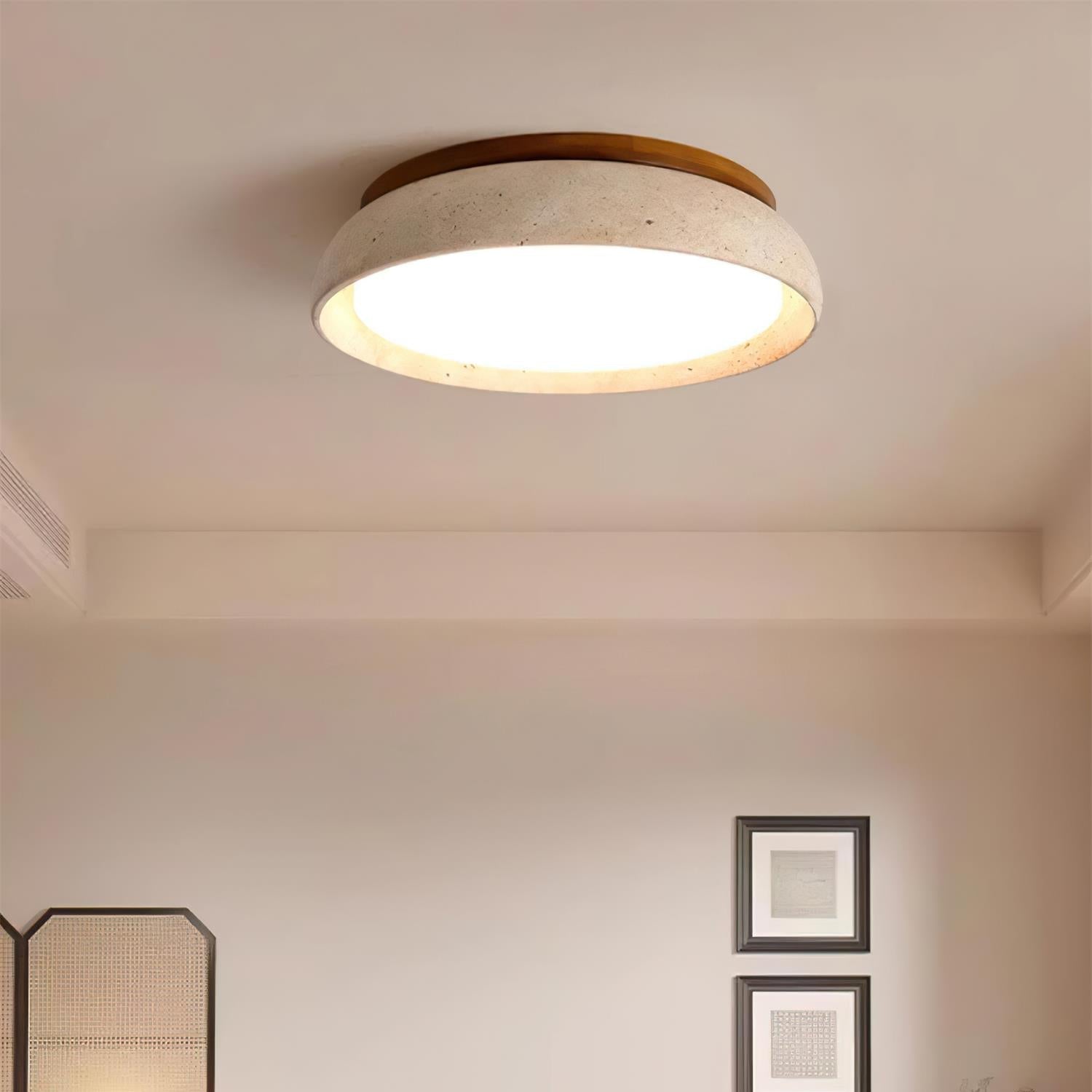 Aureli Natural Travertine Ceiling Light With Wooden Base | Lersk