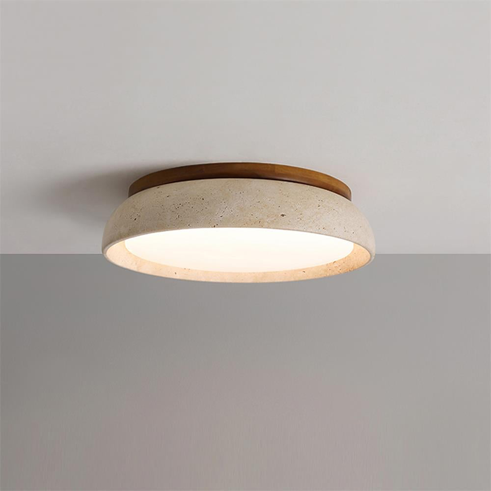 Aureli Natural Travertine Ceiling Light With Wooden Base | Lersk