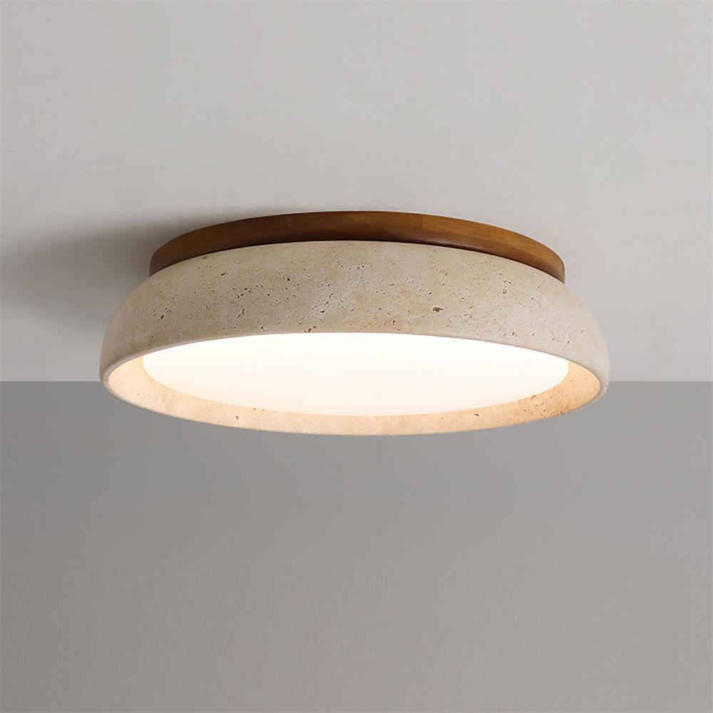 Aureli Natural Travertine Ceiling Light With Wooden Base | Lersk