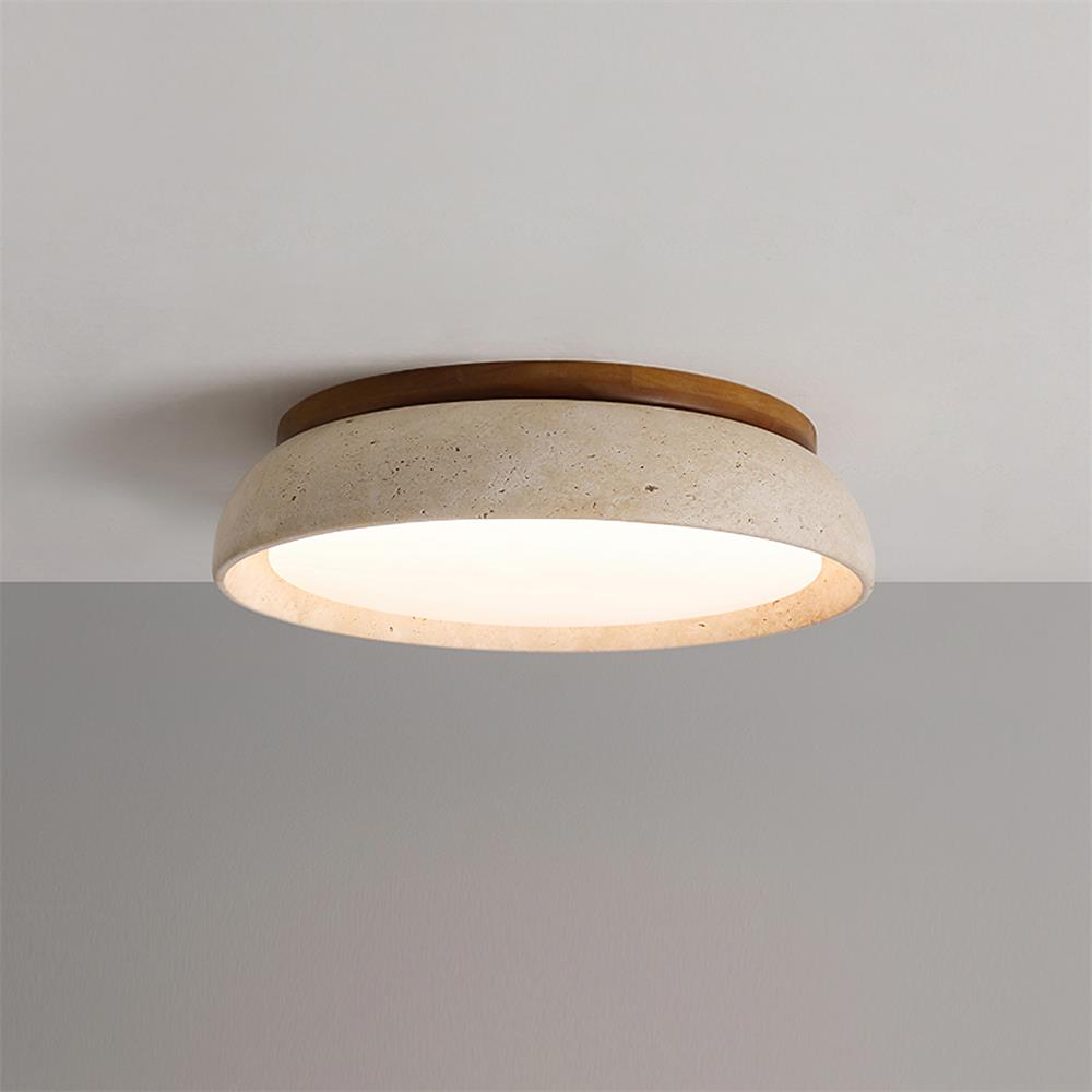 Aureli Natural Travertine Ceiling Light With Wooden Base | Lersk