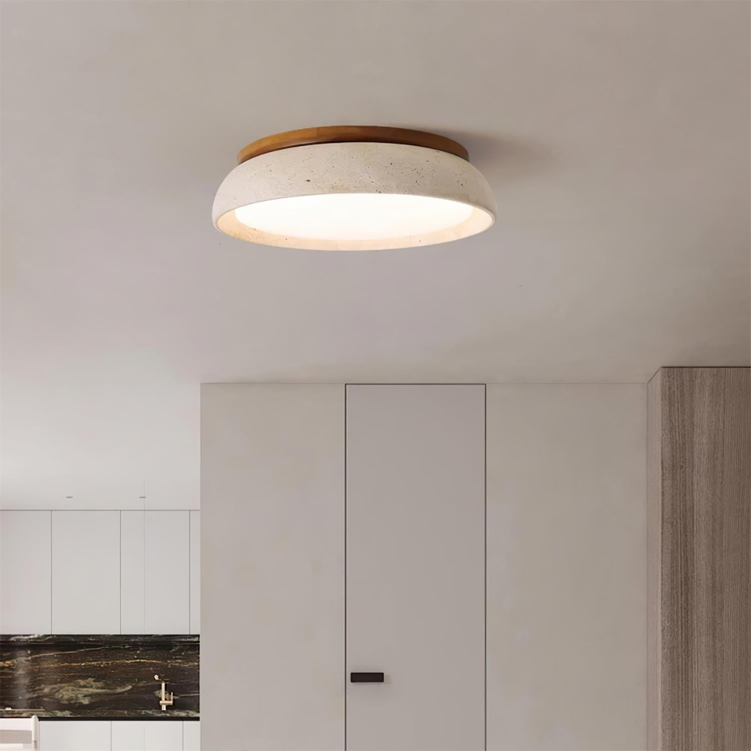 Aureli Natural Travertine Ceiling Light With Wooden Base | Lersk