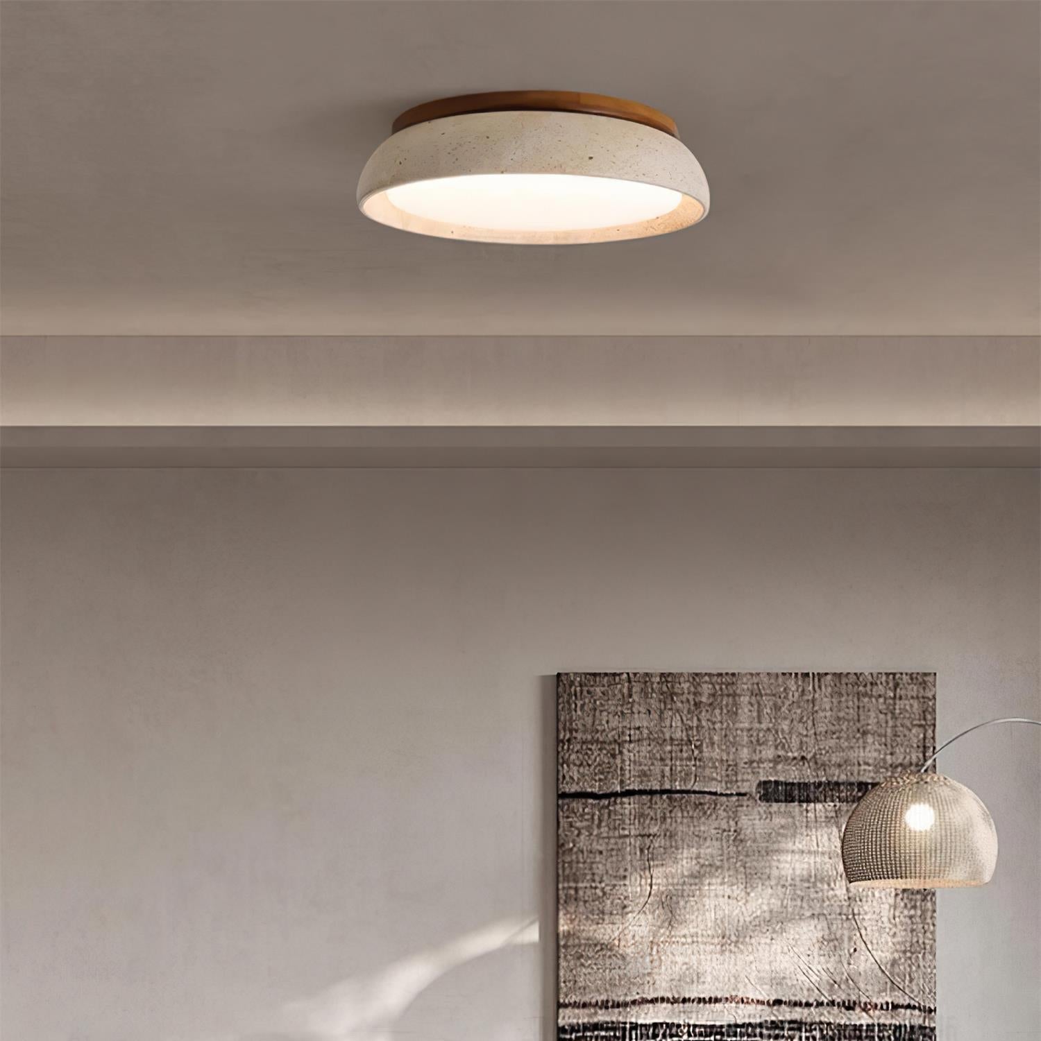 Aureli Natural Travertine Ceiling Light With Wooden Base | Lersk