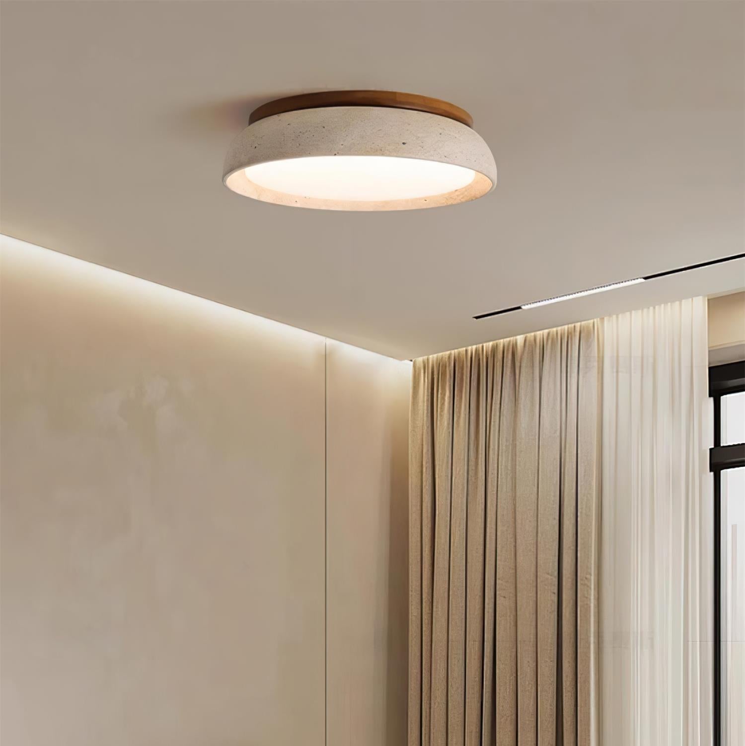 Aureli Natural Travertine Ceiling Light With Wooden Base | Lersk