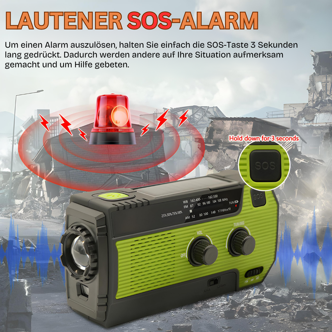Powerwave bærbar solcelle-nød radio til udendørs brug | Lersk