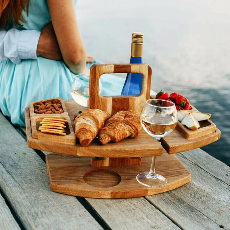 Winenest kannettava taitettava puinen viinipöytä piknikeille