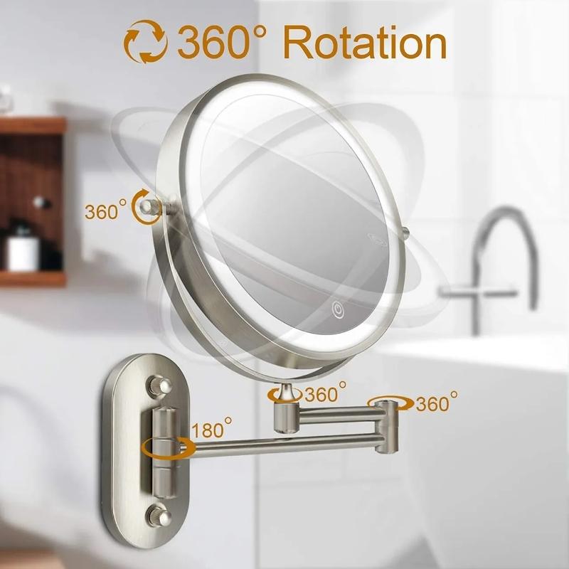 Miroir de maquillage Velora noir à double bras avec LED rechargeable | Lersk