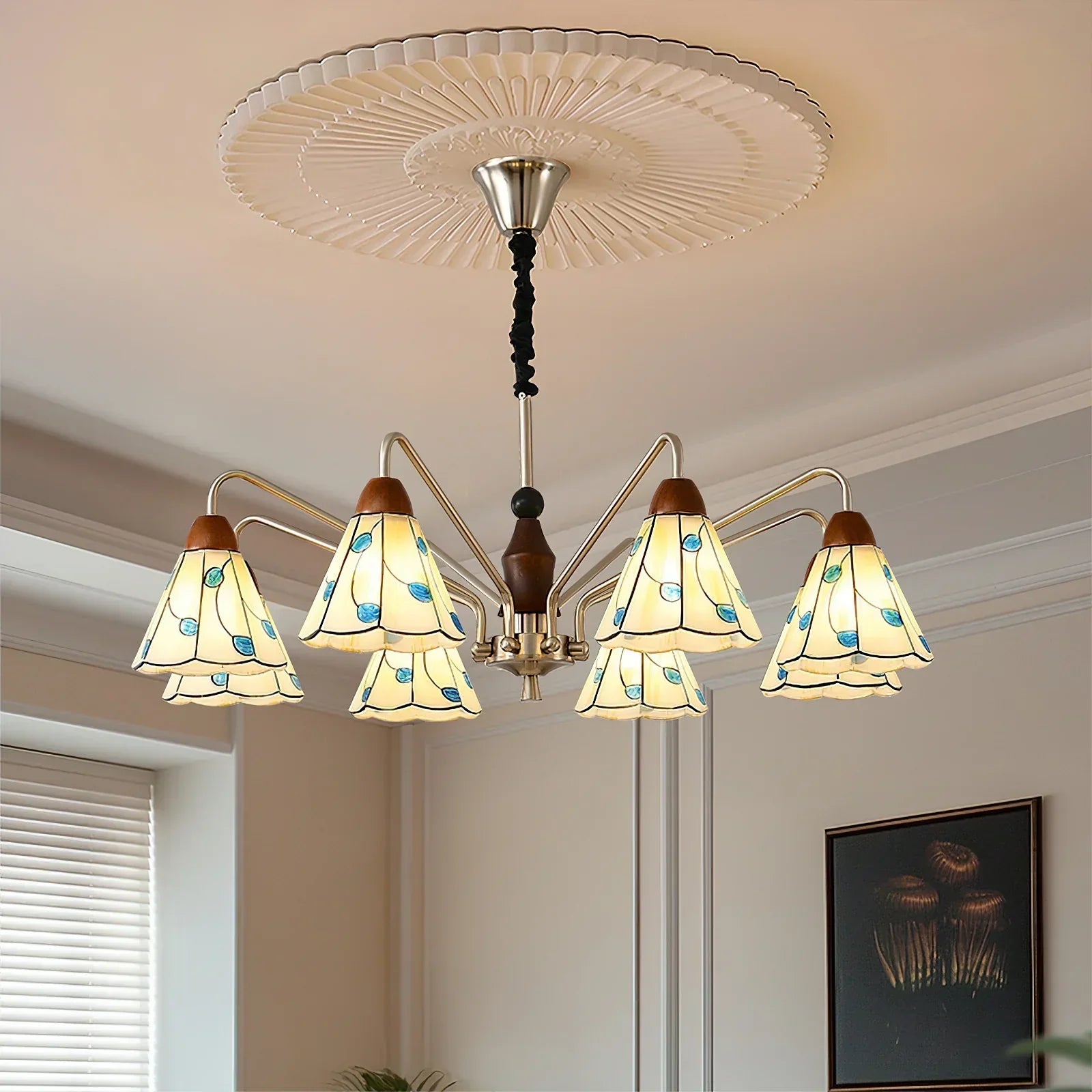 Classic Belmont Chandelier - Vintage Floral Stained Glass Light | Lersk