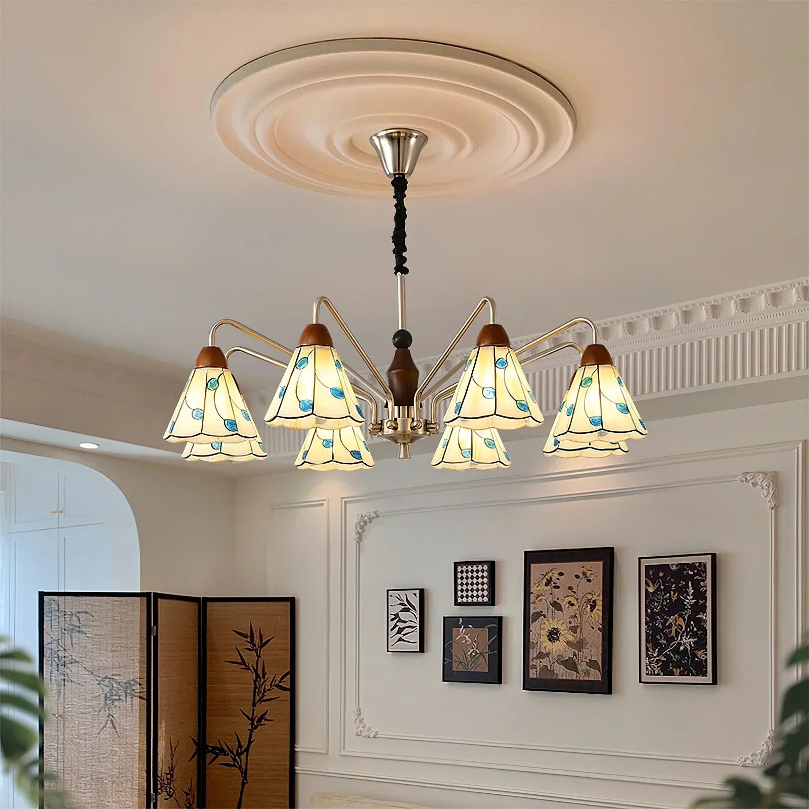 Classic Belmont Chandelier - Vintage Floral Stained Glass Light | Lersk