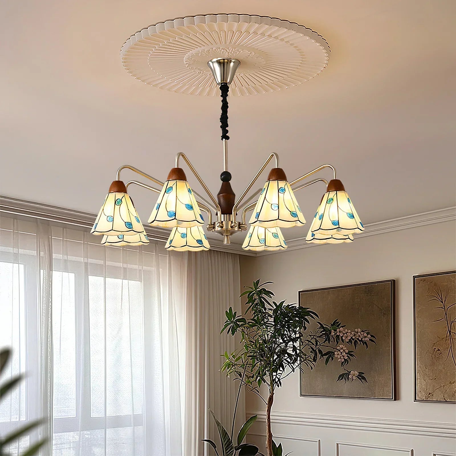 Classic Belmont Chandelier - Vintage Floral Stained Glass Light | Lersk
