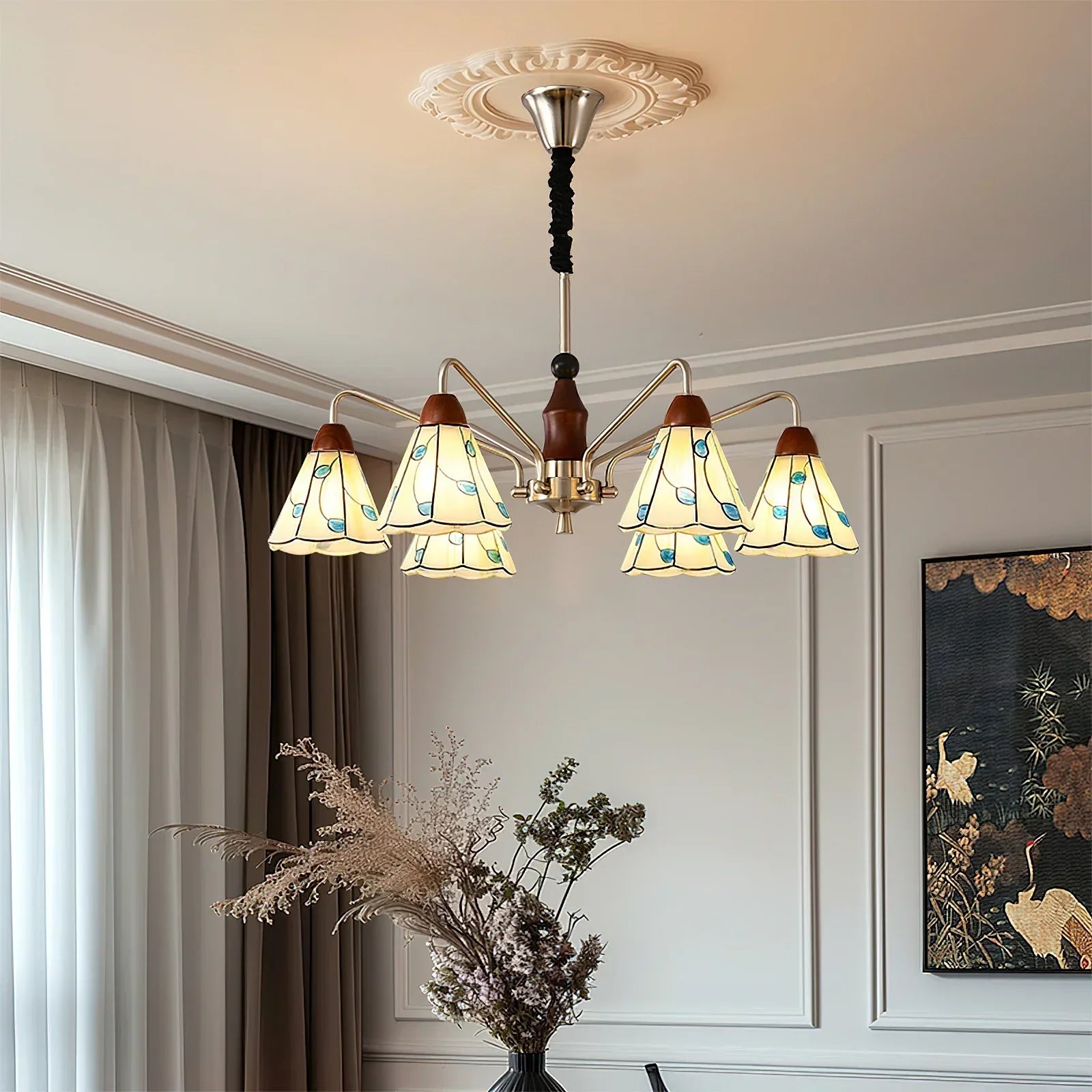 Classic Belmont Chandelier - Vintage Floral Stained Glass Light | Lersk