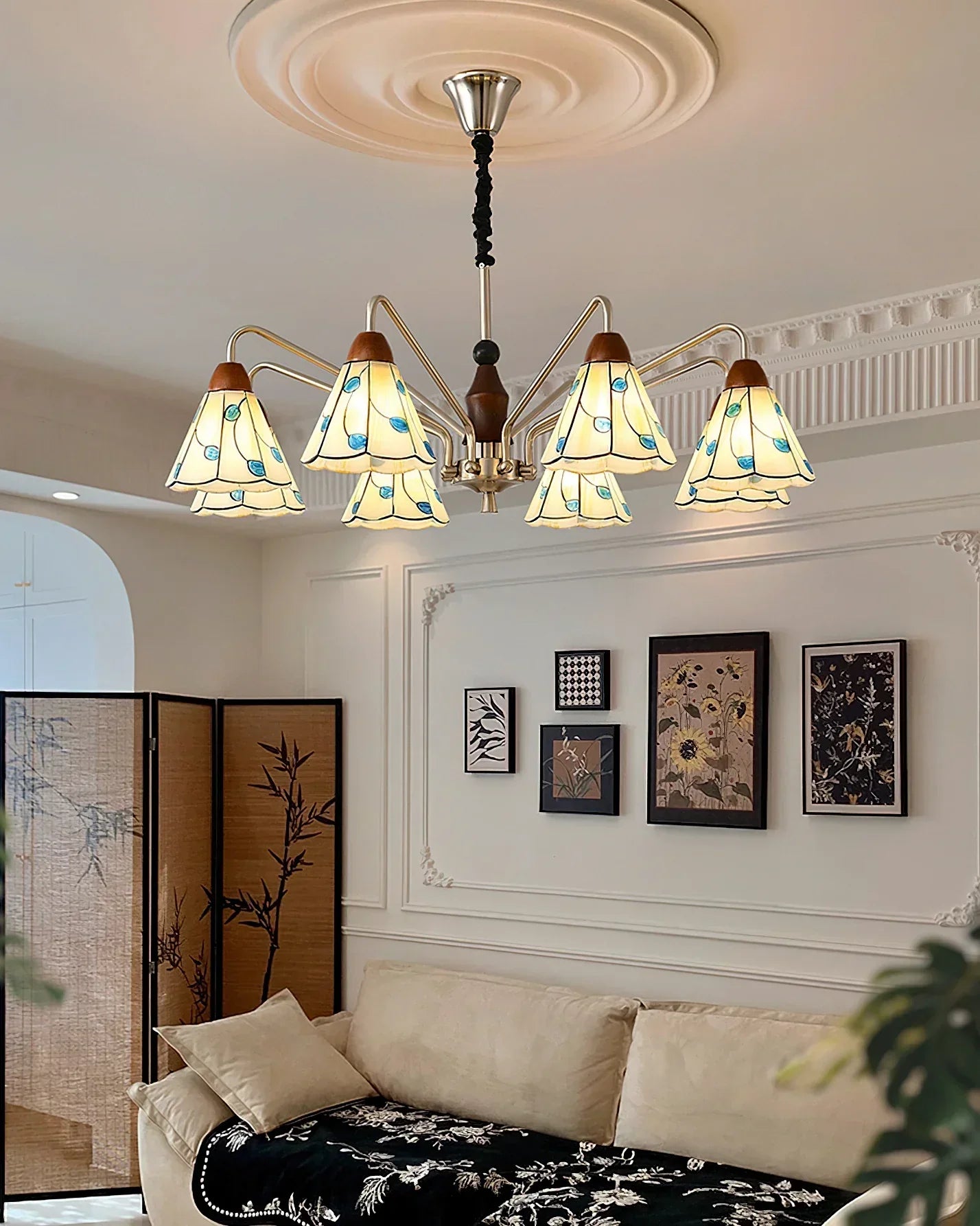 Classic Belmont Chandelier - Vintage Floral Stained Glass Light | Lersk