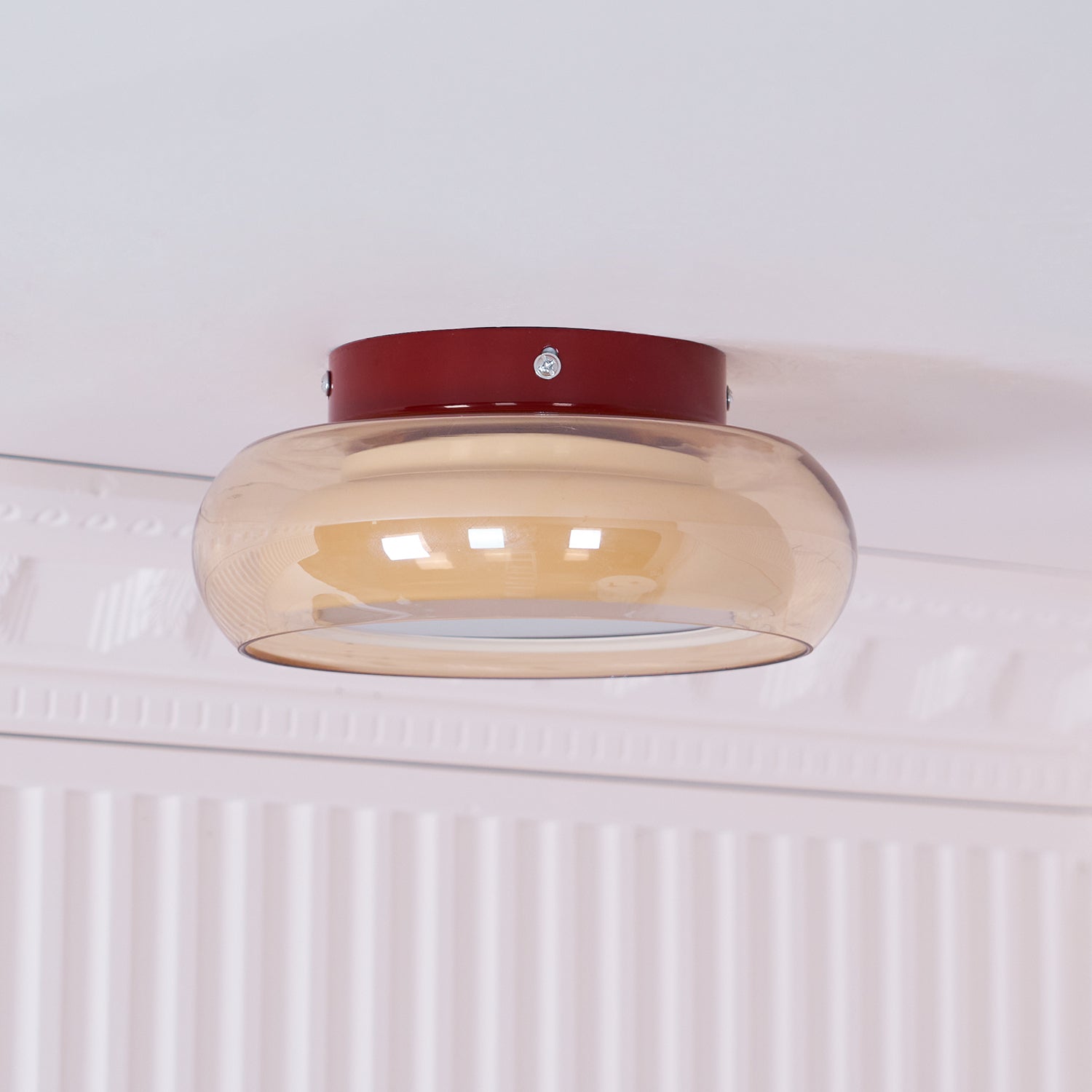 LumaNova Retro Glass Flush Mount Light Cognac Red Band | Lersk
