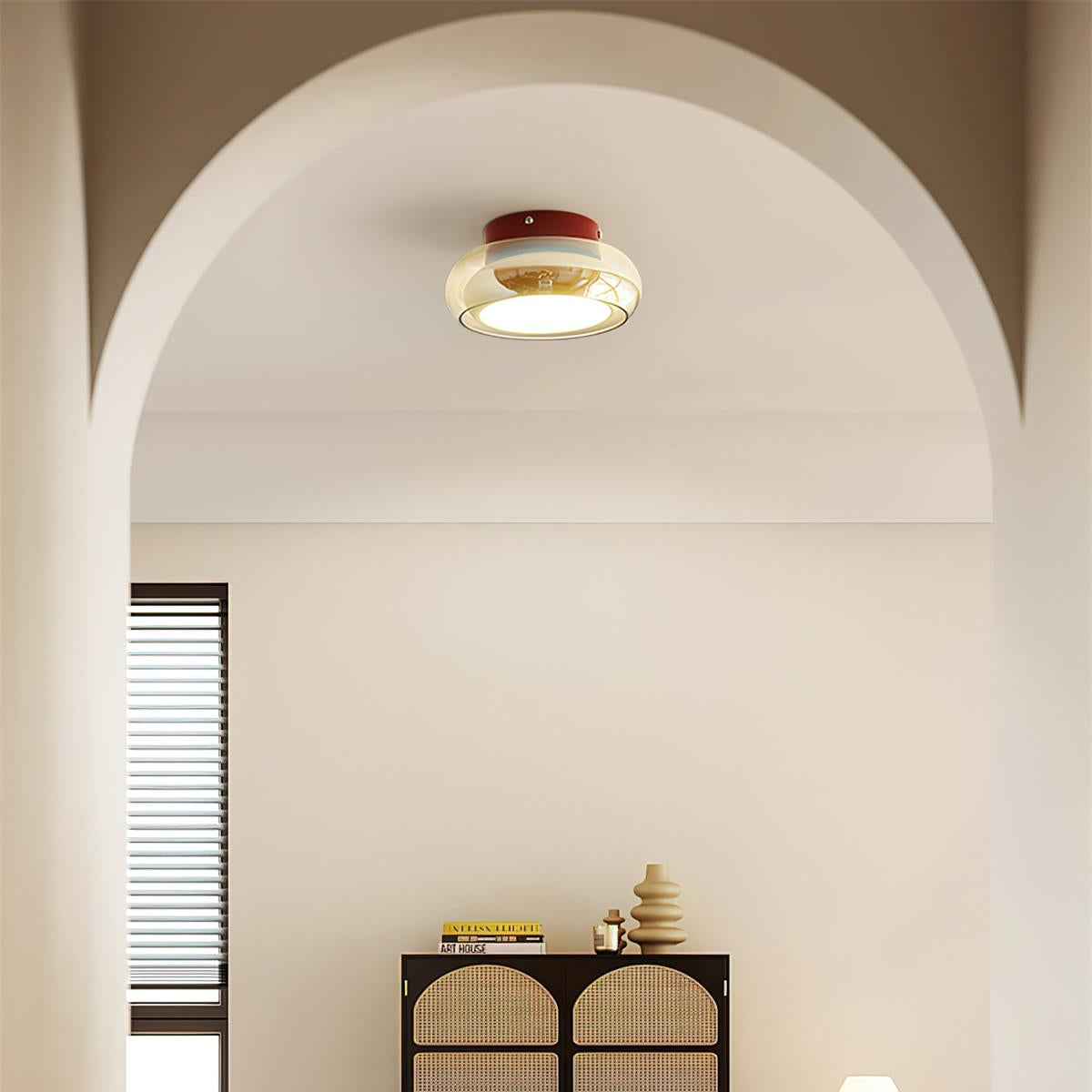 LumaNova Retro Glass Flush Mount Light Cognac Red Band | Lersk