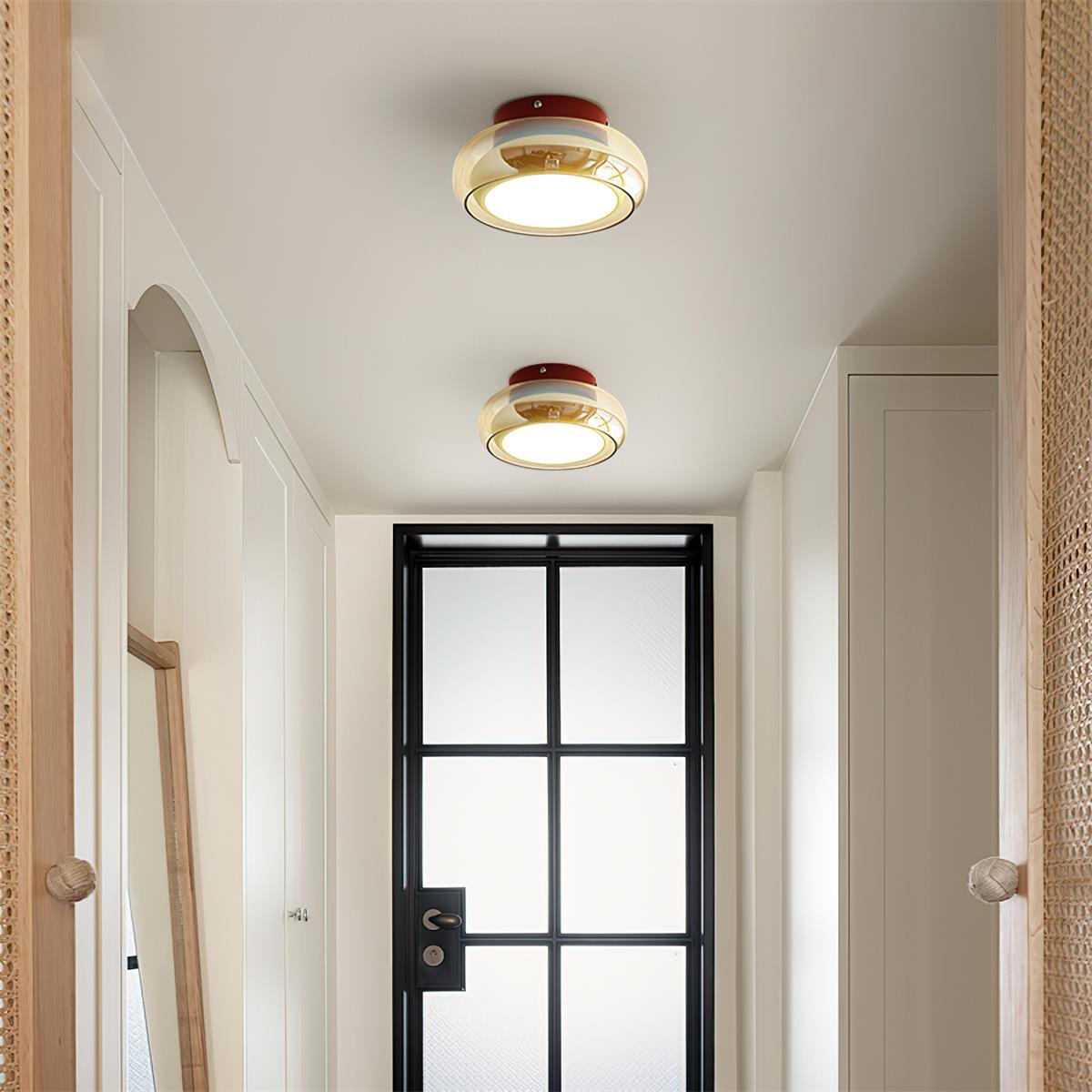 LumaNova Retro Glass Flush Mount Light Cognac Red Band | Lersk