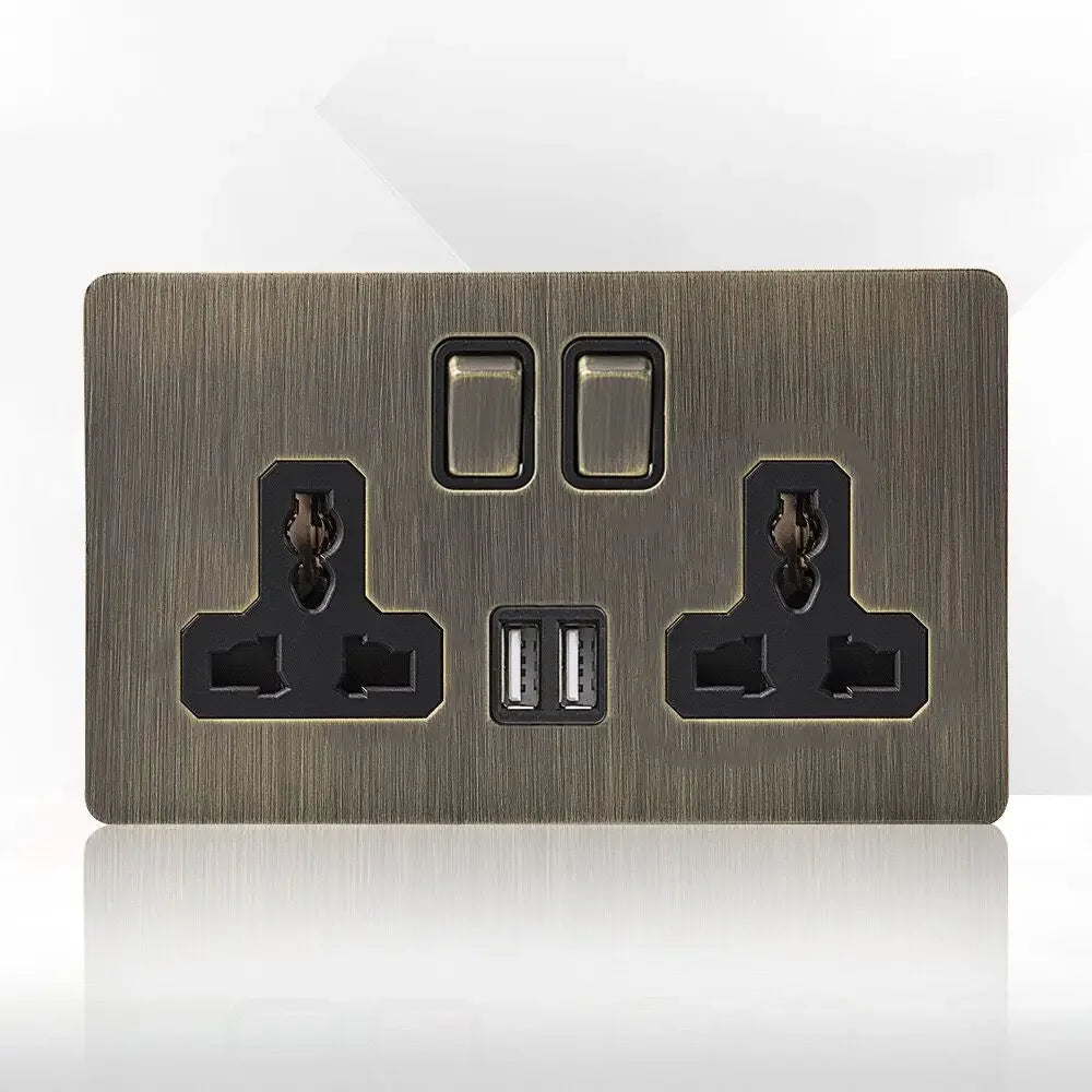 מתג קיר מתכתי רטרו עם שקע ויציאת טעינת USB | Lersk