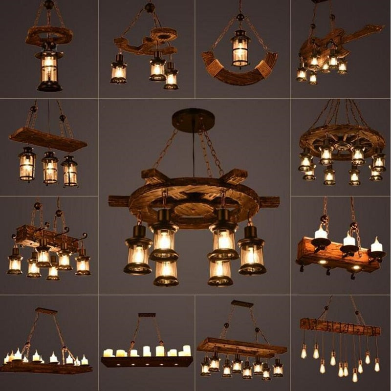 Vintage industriel træ LED loftlampe | Lersk