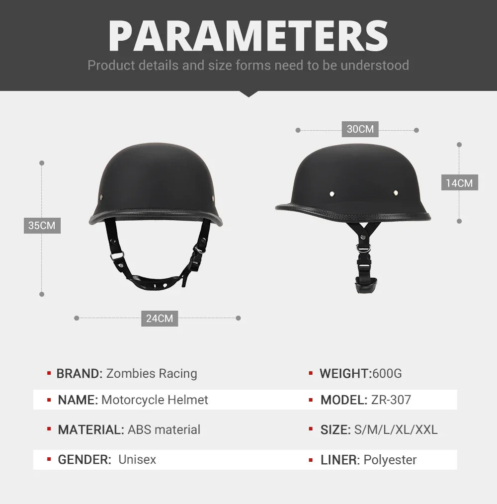 Vintage German-Style Half Motorcycle Helmet with ABS Shell – DOT and ECE Certified | Lersk