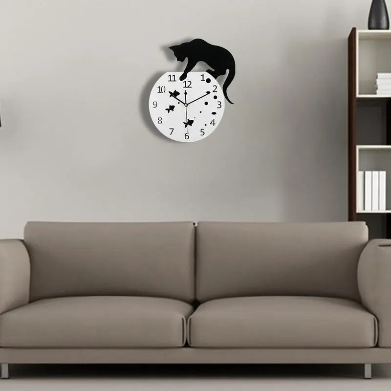WhiskerGlow Round Wall Clock with Cat Motif for Home Decor | Lersk