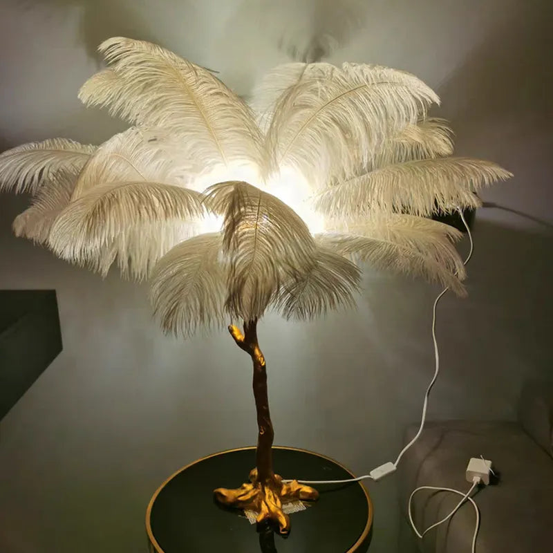 Aurelle Ostrich Feather Floor Lamp in Brass Copper Finish | Lersk