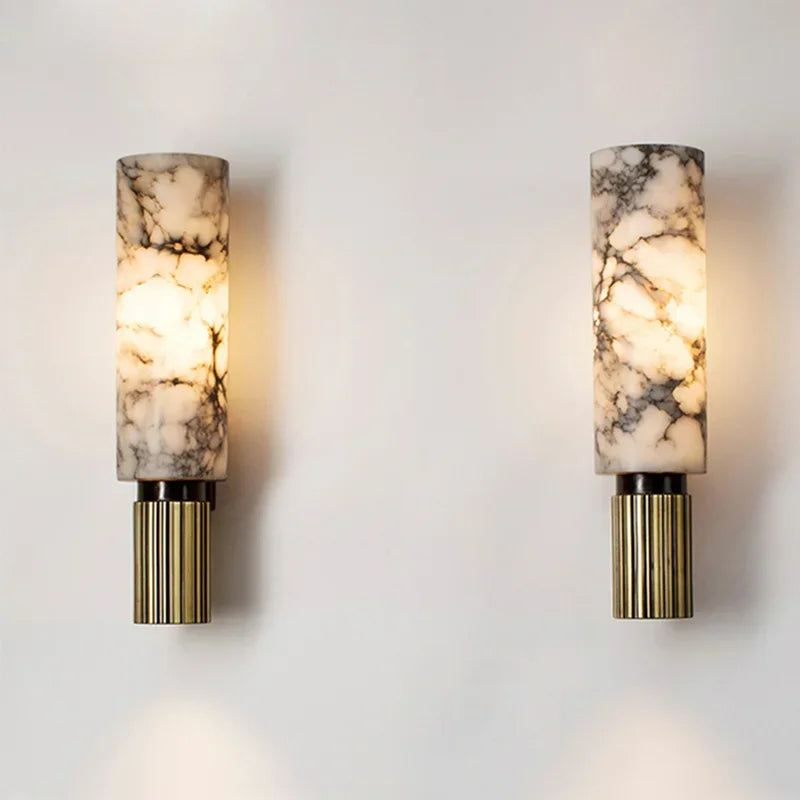 Natural Marble Wall Lamp With Copper Accents For Bedroom | Lersk