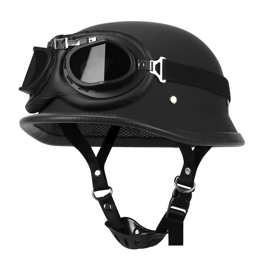 Vintage German-Style Half Motorcycle Helmet with ABS Shell – DOT and ECE Certified | Lersk